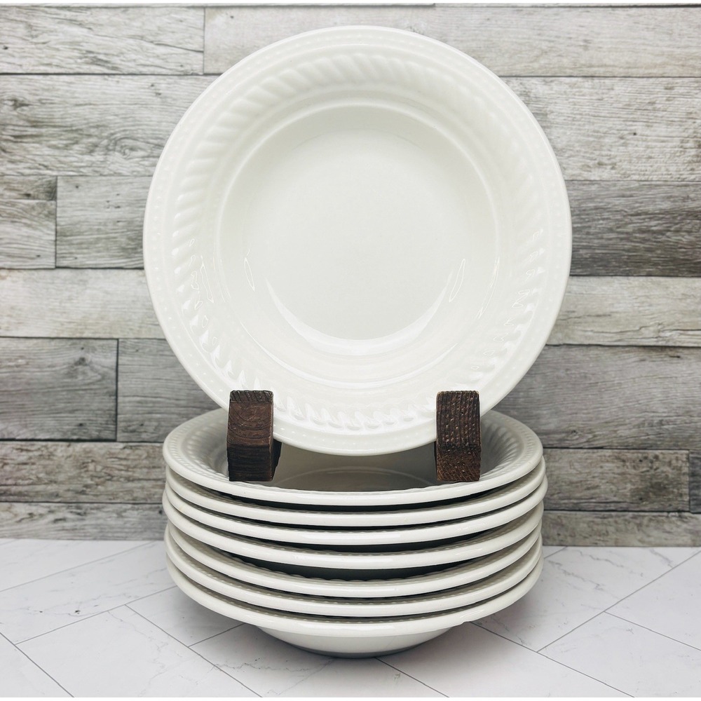 Gibson Designs Imperial Braid 8" White Soup Cereal Bowl - Set Of 8